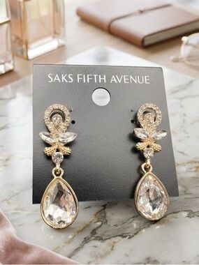 Saks Fifth Avenue Gold and Silver Teardrop Earrings
